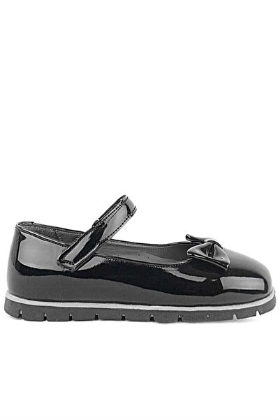 Rakerplus Black Patent Leather Bow and Velcro Girls' Ballerinas
