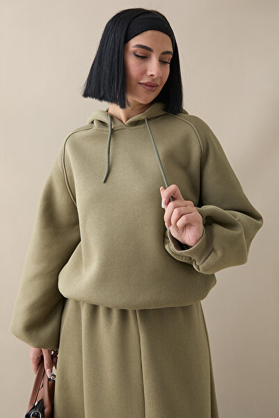 InStyle Balon Kol Sweat Etekli Haki Takım