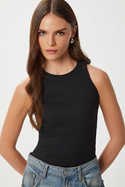 Lovelyİstanbul 3-Pack Ribbed Knitted Undershirt Len0035 Black White Biscuit