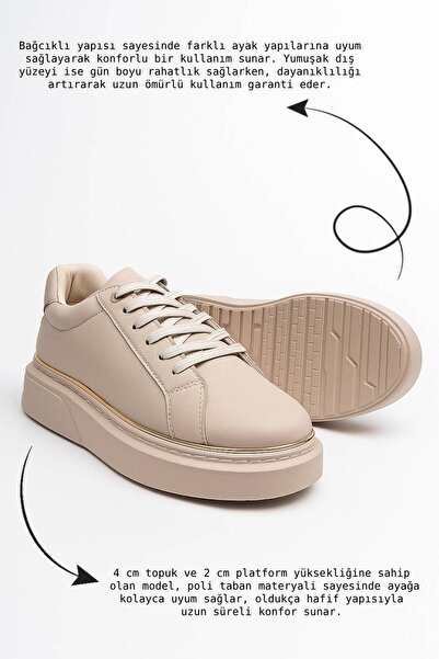 İmerShoes Daily Women's Beige Sports Shoes Lace-Up Lightweight Thick High Sole Walking Sneaker 2135