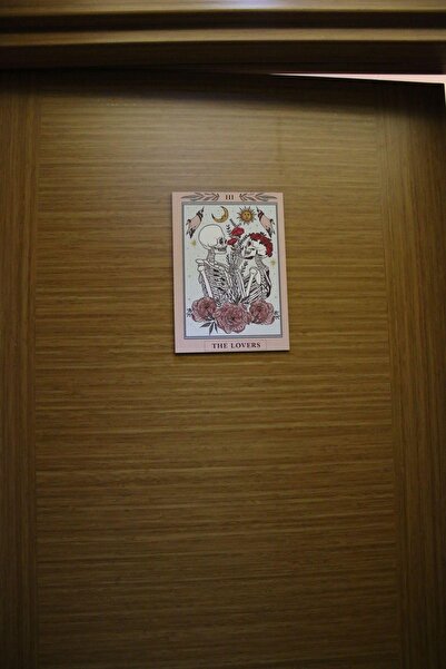 Paganca The Lovers Skull Mini Ahşap Yapışkan Poster Pembe 16x23cm