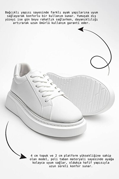 İmerShoes Daily Women's White Sports Shoes Lace-Up Lightweight Thick High Sole Walking Sneaker 2135