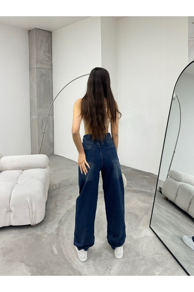 BİKELİFE Kadın Soluk Efektli Bol Kesim Geniş Paça Rahat Baggy Jean Pantolon