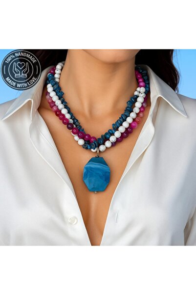 Asteria Elite قلادة هافليت أباتيت من العقيق الوردي 3 صفوف من السلام والاتصال ...