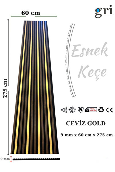 GRİDEKOR CEVİZ GOLD AHŞAP AKUSTİK LAMBİRİ PANEL 60x275 9 MM