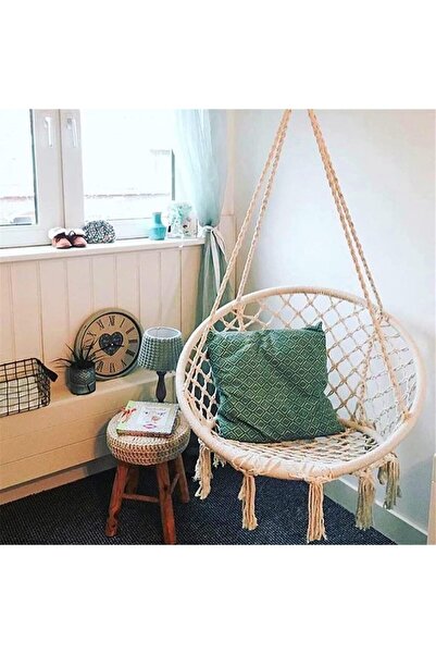 fulina Chair Macrame Swing, Handwoven Cotton Macrame Hammock, Indoor and Outdoor Mesh Hanging Chair Swing f