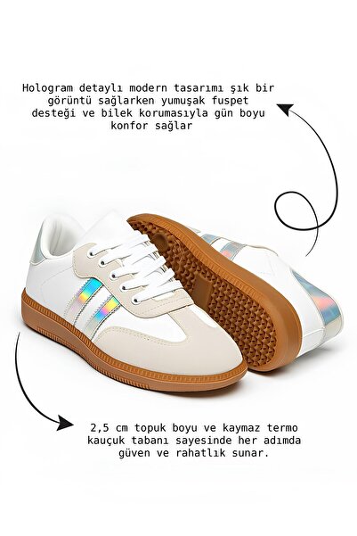 Nstil Women's White Lace-Up Lightweight Ankle Support Soft Sole Hologram Suede Casual Shoes 471