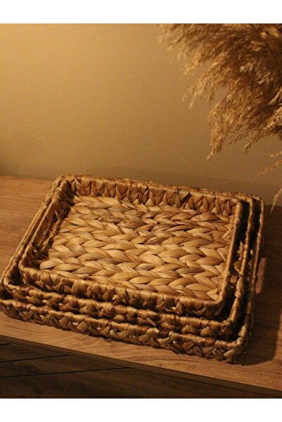Paganca 3-Piece Wicker Water Hyacinth Rectangular Tray
