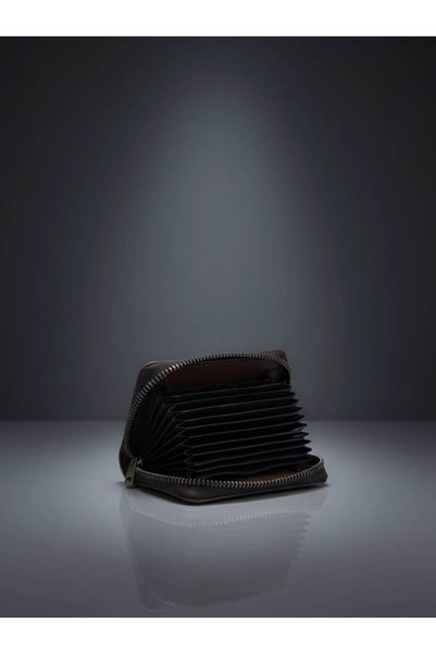 yedideri Accordion Wallet Card Holder Unisex (Genuine Leather with FABRIC INSIDE)