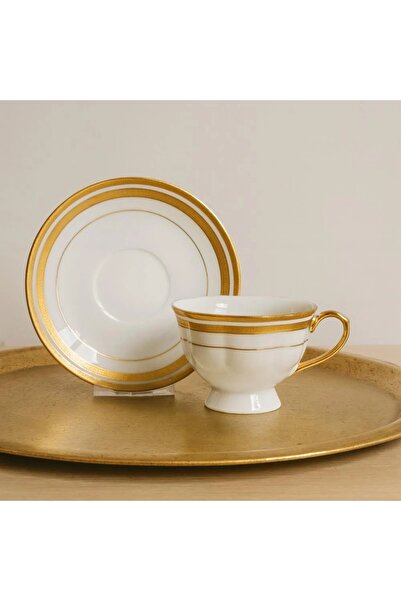 Dania طقم فنجان شاي مع صحن خزفي مزخرف باللون الذهبي