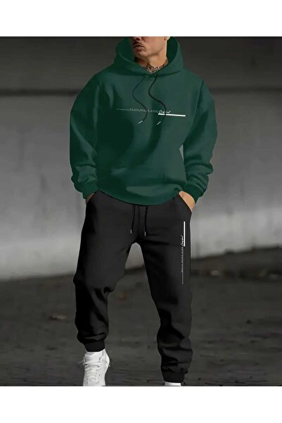 ORVIO Group Men's Minimal Printed Gray Men's Sweat Set