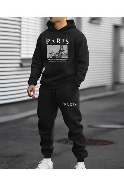 ORVIO Group طقم بدلة رياضية بقلنسوة مطبوعة من باريس