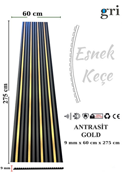 GRİDEKOR ANTRASİT GOLD AHŞAP AKUSTİK LAMBİRİ PANEL 60x275 9 MM