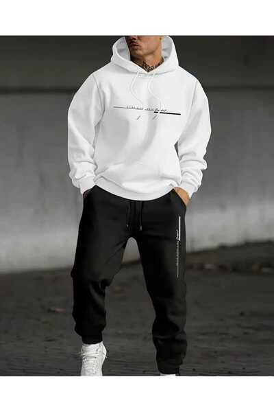 ORVIO Group Men's Minimal Printed Gray Men's Sweat Set