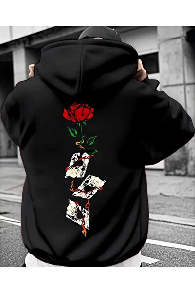 ORVIO Group هودي فاخر للرجال – وردة وأوراق لعب