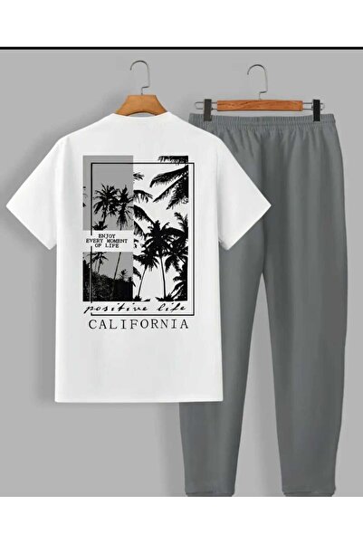 ORVIO Group طقم تي شيرت وبنطلون رياضي مطبوع عليه كاليفورنيا للرجال