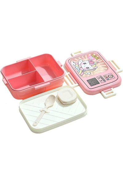 Twisoo Dual Layer Bento Lunch Box with 3 Compartments – Microwaveable Retro C...