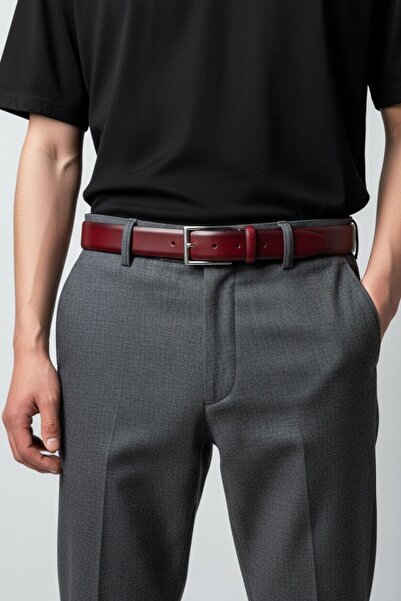 Gesa حزام رجالي كلاسيكي من الجلد الطبيعي بنسبة 100% بدون خياطة باللون العنابي...