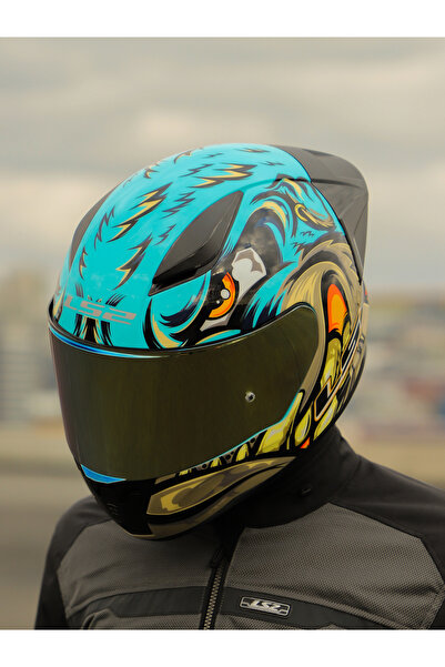 LS2 RAPID 2 NEO MAVİ-MOR KASK - GOLD VİZÖR - SPOİLER