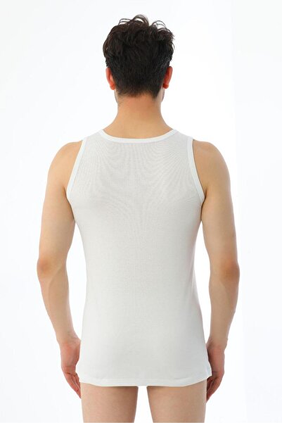 Çift Kaplan Ribana Dokum Beyaz Erkek Atleti 775