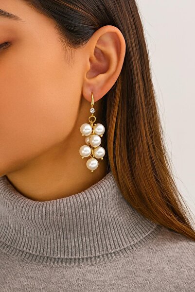 New Obsessions 18K Altın Kaplama Salkım İnci Küpe