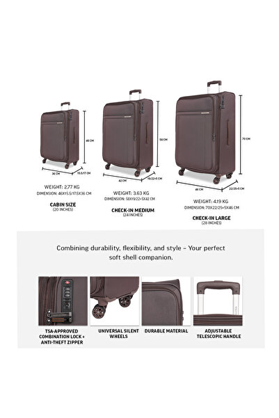 Tom Cruiser Atlas Soft Luggage Trolley by - 20, 24, 28 Inch, Khaki, Expandable, TSA Lock, Anti-Theft