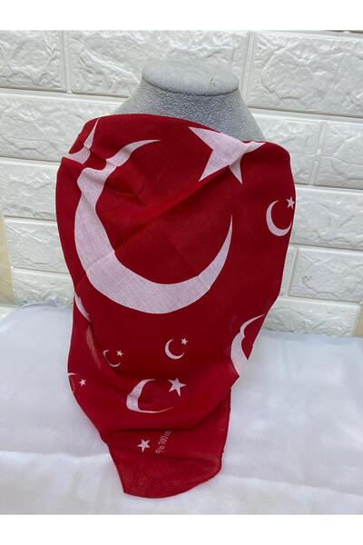 sema aksesuar Red Moon Star Turkish Flag Themed Cotton Fabric Scarf - Bandana - 23 April, 29 October, 19 May