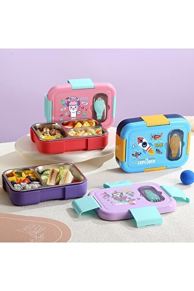 Twisoo Stainless Steel School Lunch Box for Kids – 3 Compartment, 600ml Bento Tiffin Food Containe