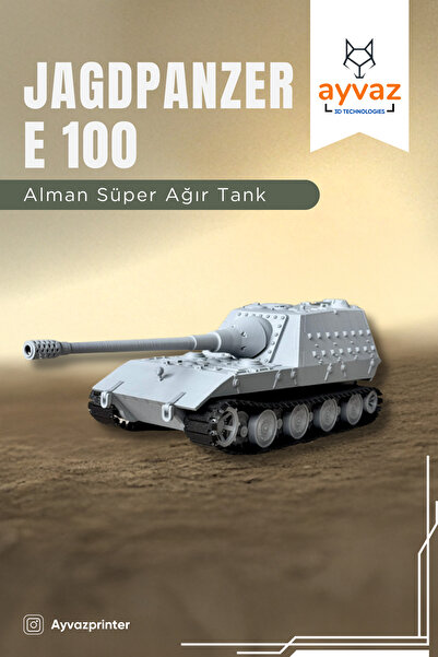ayvazprinter JAGDPANZER E100 1/35 Ölçek, 12,8x29,3x10,6 cm Boyutlu, Hareketli Palet Sistemi Olan Tank Maketi