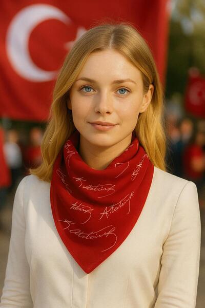 sema aksesuar 10 штук червоних бавовняних хусток з підписом Ататюрка - бандана - 23 квітня, 29 жовтня, 30 серпня, 19 травня