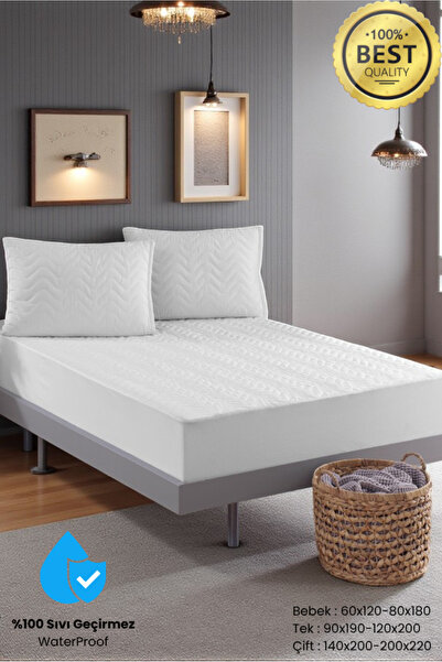 VESSİNOHOME Mikrofiber Kapitone Alez Fitted Su Sıvı Geçirmez Tek Çift Kişilik Yatak Pedi Koruyucu Çarşaf 11ebat