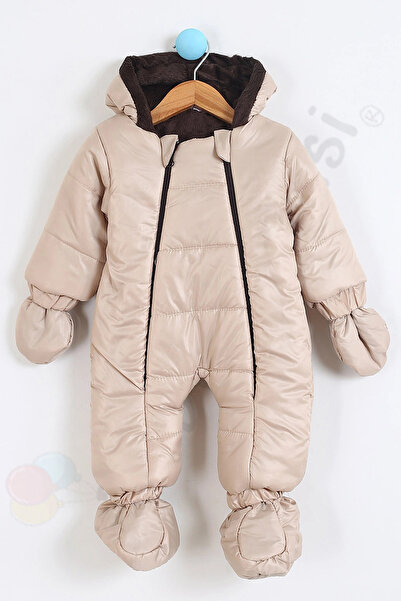 Ofislot YENİ Patikli İçi Peluş Eldivenli Kapüşonlu Çocuk Kar Kışlık Erkek Bebek Astronot Tulum Kozmonot Mont