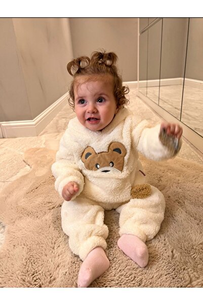 BT Baby Winter Teddy Bear Patterned Welsoft Luxury Baby Set with Plush Pocket Hood