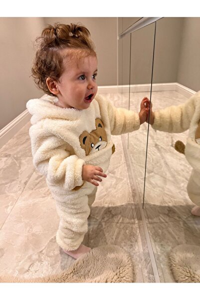 BT Baby طقم أطفال ويلسوفت فاخر بتصميم دمية دب شتوية مع غطاء للرأس وجيب من القطيفة