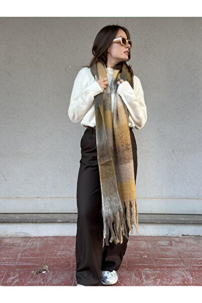 novon Angora Texture Color Block Thick Fringe Detailed Ultra Premium Soft Touch Viral Pinterest Scarf(220 X 40 cm)