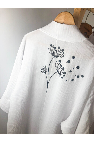 Kidilia White Muslin Kimono - Dandelion Pattern
