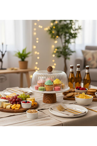 FARALYAHOME حامل كيك من الرخام مقاس 25 سم باللون الأبيض الطبيعي