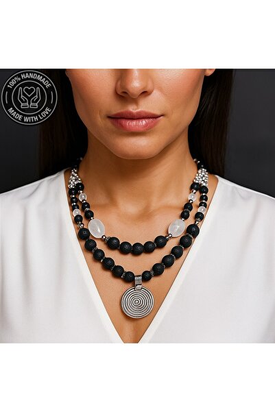 Asteria Elite قلادة أفريقية من حجر الحمم البركانية والكوارتز الدخاني للقوة وا...