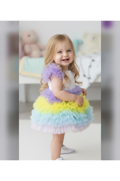 Tinypeople Kız bebek kız çocuk eteği kabarık kısa kollu türü elbise unicorn r...