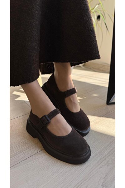 BABLACK Tek Bantlı %100 Hakiki Deri Nubuk Kadın Makosen Kahverengi