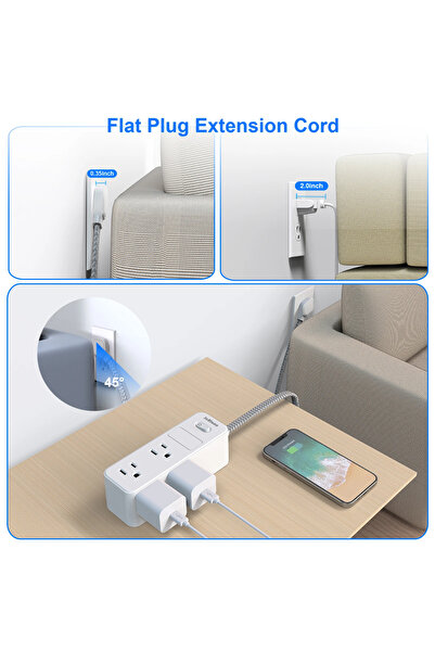 Choice مقبس تيار متردد أبيض مقاس 6 بوصات أمريكي، شريط طاقة متعدد المنافذ، سلك تمديد بطول 5 أقدام، مقبس كهربائي للمنزل الذكي