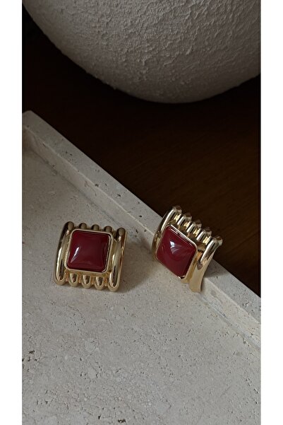 Muse Sister أقراط حجرية مربعة اللون بخطوط عمودية