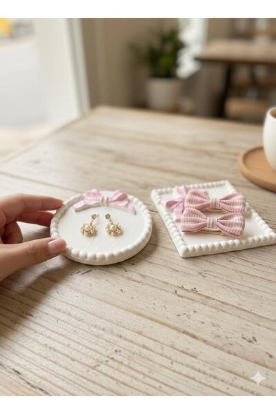 MUMELLA Pink Bow Multi-Purpose Jewelry Tray Ribbon Plate, Jewelry Plate, Coaster, Candle Plate
