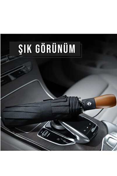 fitfiyat Tam Otomatik Ahşap Sap 10 Telli Düğmeden Aç Kapa Rüzgarda Kırılmayan Şemsiye