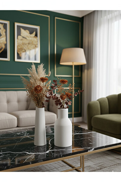 muffag Set de 2 vaze din ipsos lucrate manual 14 cm - Pot fi cu bule de aer ș...