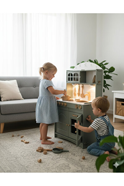 Özka Hobi Ahşap Özka Boyalı Küçük Mutfak (IHLAMUR)