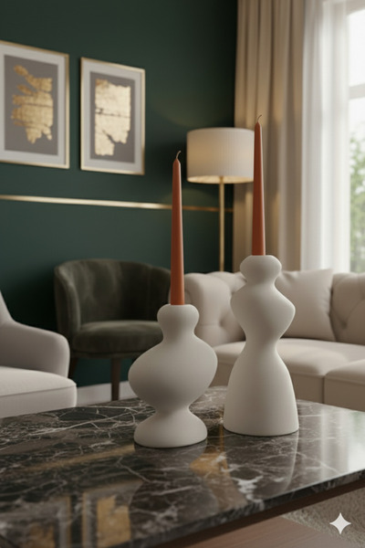 muffag 2'li Asimetrik Uzun ve Kısa Dekoratif Şamdan Mumluk Obje