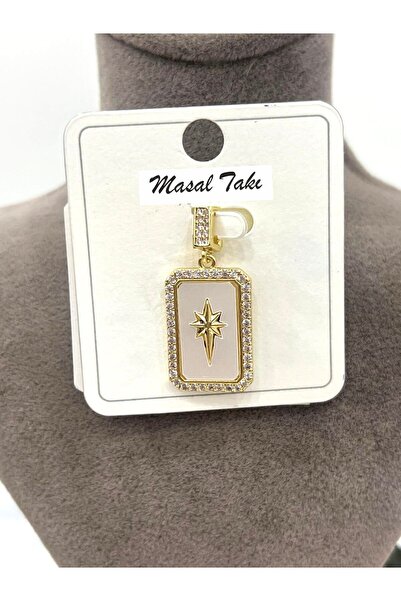 MASAL TAKI&AKSESUAR Beyaz Sedefli Kutup Yıldızı Kolye Ucu (14k Gold 1,5x2,2cm)