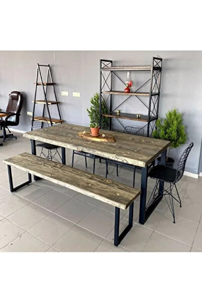 MODERN LİFEE ÖZEL DESEN BANKLI DOĞAL AHŞAP MASA+BANK 80 X 160