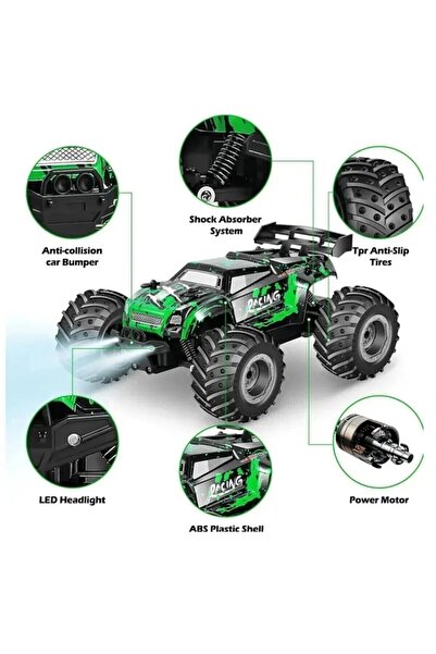 Pshoplay Şarjlı 2.4g Rc Off-road Araba | 1:18 Ölçek, Yüksek Hız, Dayanıklı Gövde, Full Fonksiyon Yeşil